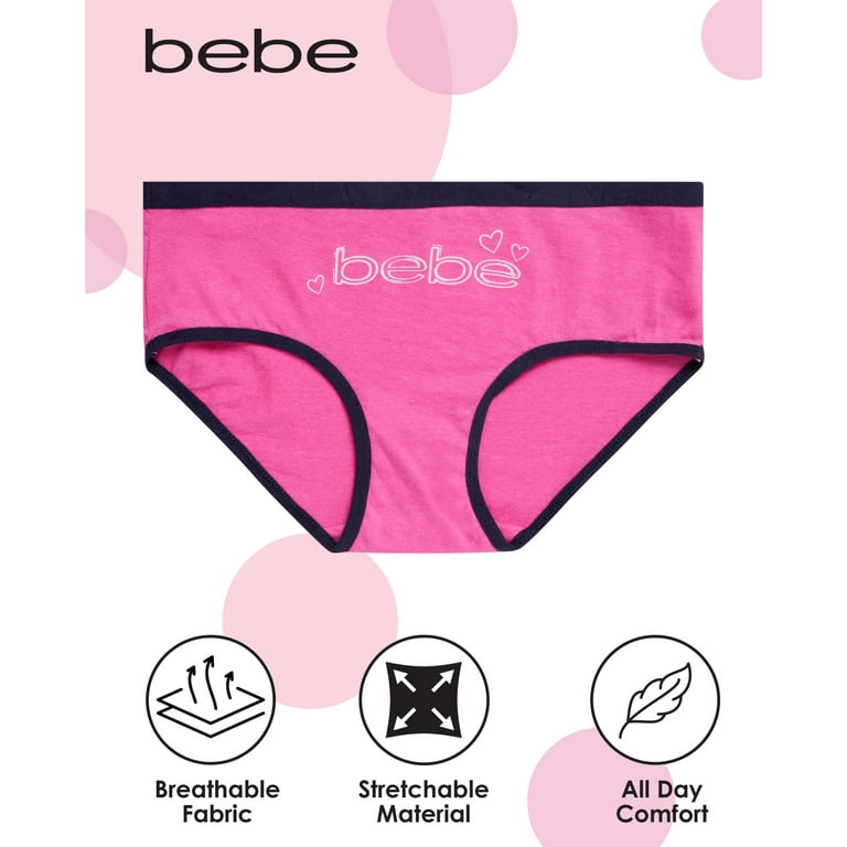 bebe Girls Hipster Bikini Underwear (10 Pack), Size Medium (8/10), Pink,  White, BFF Print 