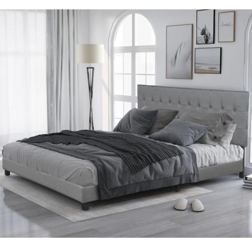 Beyond Lifestyle King Size Upholstered Platform Bed Frame With Adjustable Tufted Headboard Dark Gray Mattress Foundation Easy Assembly No Box Spring Needed 5 Years Warranty Minimalist Com Upholstered Platform Bed Frame, Gray Tufted King Bed Frame