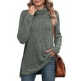 thumbnail image 2 of Womens Tunic Tops Turtleneck Long Sleeve Side Split High Low Lightweight Sweaters, 2 of 5