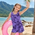 thumbnail image 3 of Xoenoiee Purple Tie Dye Print Girls 2 Piece Tankini Swimsuits, Breathable Modest Bathing Suit Round Neck Swimwear with Sporty Swim Shorts, 6-7 Years, 3 of 7