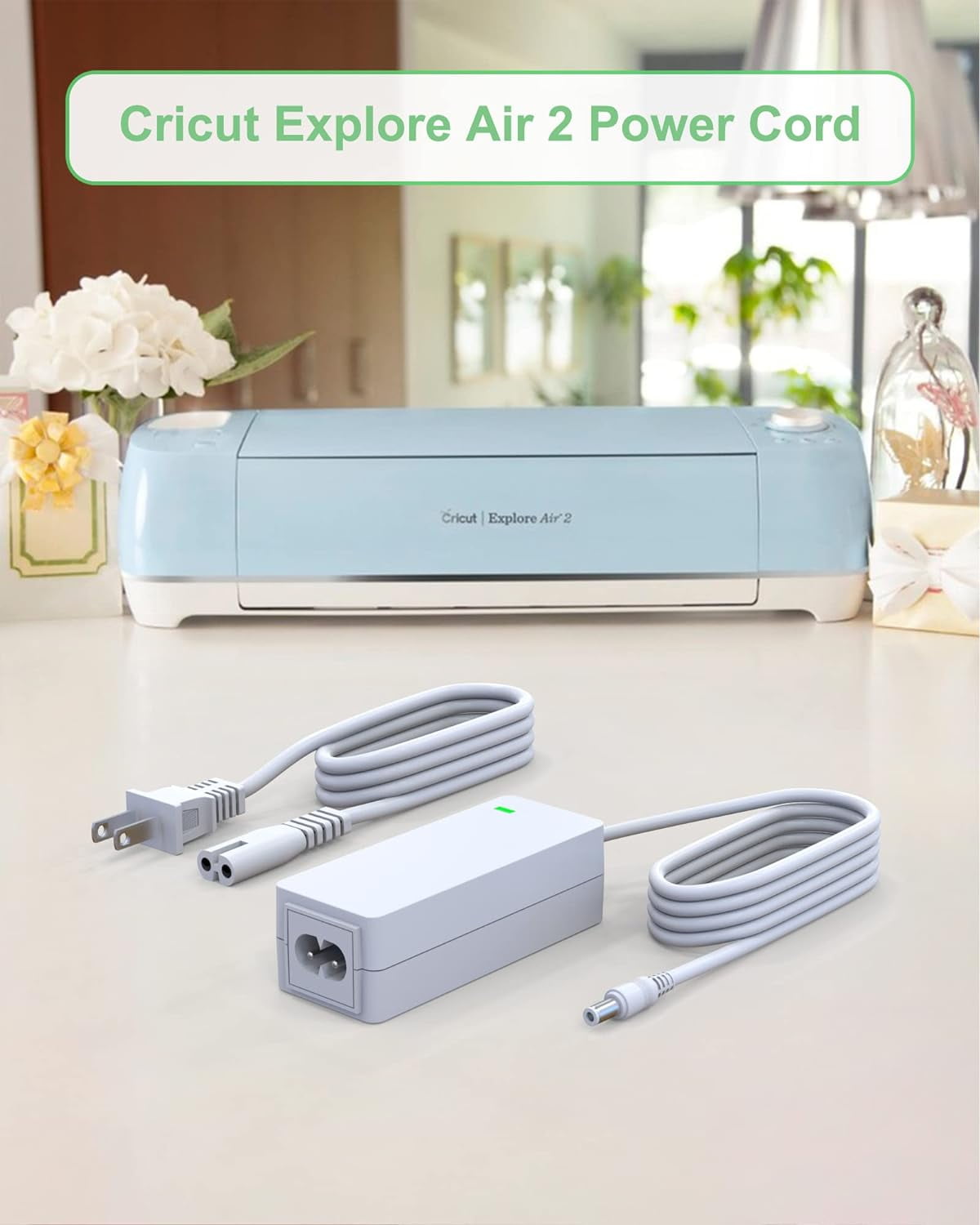 Power Cord for Cricut Explore air 2/Expression 2/Maker/Explore One/Create/Cake/Mini/Original Replacement for Cricut Maker KSAH1800250T1M2 Cutting 18V Charger Power Supply (White)