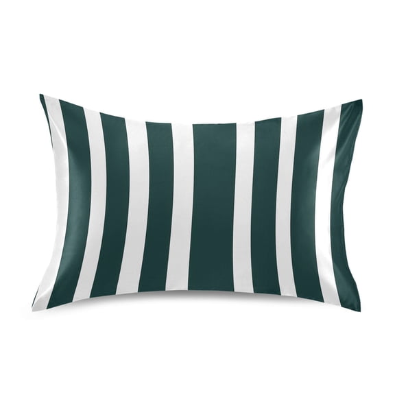 Satin Pillow Case Standard Silk Pillow Cover for Hair and Skin Envelope Closure Dark Green and White Striped 20"x26"