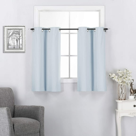 Blackout Short Curtains for Kitchen - Half Window Curtains Tiers Grommet Thermal Insulated for Bathroom Window (30 inch Wide x 36 inch Long, Light Blue, Set of 2)