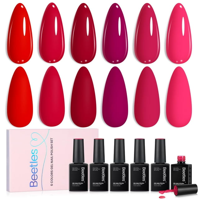 Set de esmaltes de uñas en gel Beetles Crimson Horizon Red, 6 colores