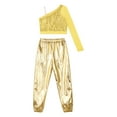 thumbnail image 4 of YONGHS Kids Girls One Shoulder Crop Top with Metallic Harem Pants Hip Hop Ballet Dance Outfits Gold 16, 4 of 7