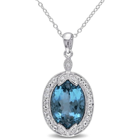 Tangelo 7-5/8 Carat T.G.W. London Blue Topaz and White Topaz with Diamond-Accent Sterling Silver Halo Pendant, 18