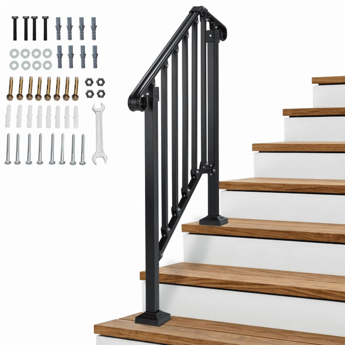 2‑Tier ABS Plastic Handrail for Patio Courtyard Stairs, Matte Black