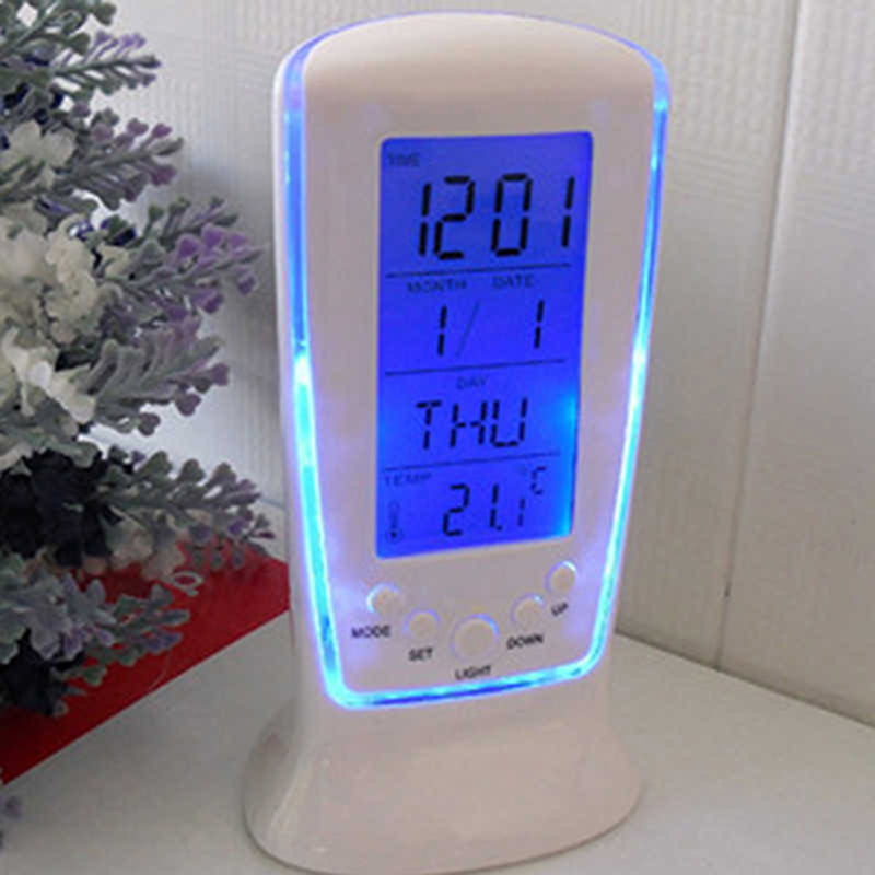 Digital Backlight LED Display Table Desk Alarm Clock Snooze Thermometer Calendar 