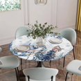 thumbnail image 5 of Blue Christmas Round Tablecloth for 45-54 Inch Tables,Fitted Table Cover with Elastic Edge,Snowman Eucalyptus Leaves Snowflake Wooden Waterproof Outdoor Table Cloth Protector for Patio Garden Dinner, 5 of 9