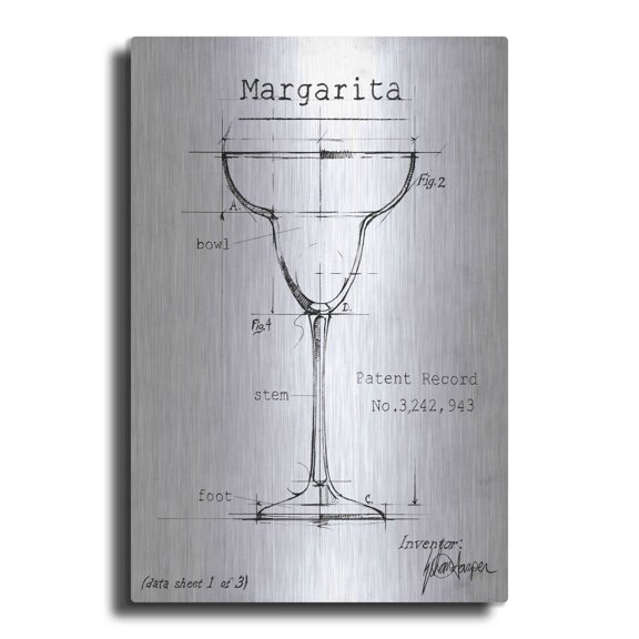 Luxe Metal Art 'Barware Blueprint VI' by Ethan Harper, Metal Wall Art, 12"x16"