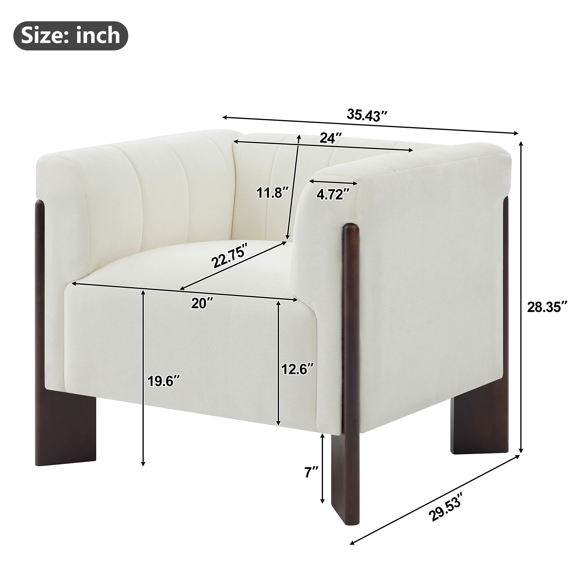 Leumius Modern Accent Chair, Velvet Single Sofa Chair with Tight Back, Round Arms, Vertical Channel Tufted Back and Walnut Rubber Wood Legs for Living Room, Bedroom or Reading Corner, Beige