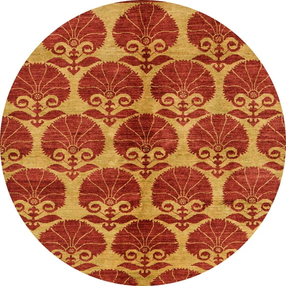 Ahgly Company Machine Washable Indoor Round Abstract Dark Orange Area Rugs, 4' Round