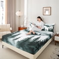 thumbnail image 4 of Homewish Smoky Jungle Woodland Twin Sheet Sets 3pcs for Kids Teens Adults,Botanical Plants Twin Fitted Sheet Microfiber,Green White Breathable Flat Sheet,Microfiber Bedroom Decor, 4 of 7