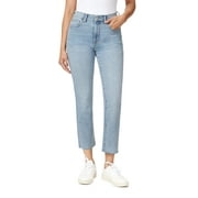 kensie Jeans Women's The Allie Vintage Luxe Denim High-Rise Slim Straight Raw Hem 27-Inch Inseam, Marina Wash, 14