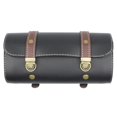 thumbnail image 1 of Black Bolso de cuero de la cola del viaje del equipaje del lado del motor de la silla de montar del rollo del cuero de la PU con 2 correas de montaje, 1 of 5