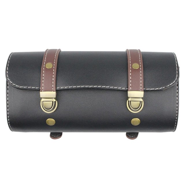 Black Bolso de cuero de la cola del viaje del equipaje del lado del motor de la silla de montar del rollo del cuero de la PU con 2 correas de montaje