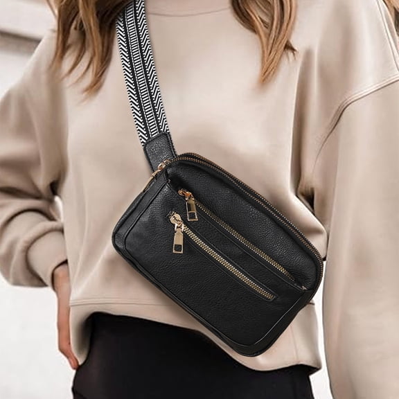 Fanny Packs for Women Cross Body, Leather Belt Bag with Multiple Pockets, Adjustable Strap