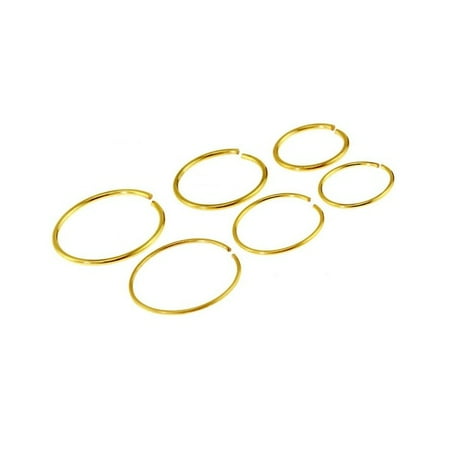 Aquamarine Gold Nose Ring - Package of 6 Gold or Silver Tone Nose Ring or Cartilage Hoop 3 (20G) and 3 (22G) Different Sizes (5/16