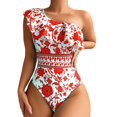 thumbnail image 1 of Womens Bikini Swimsuits Ruffled Off Shoulder Print Conservative and Slimming Women's Swimwear Red, 1 of 4