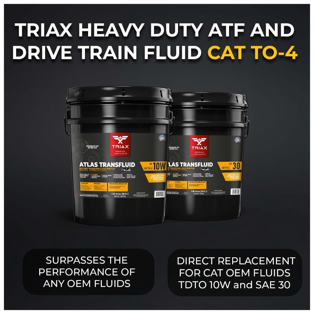 TRIAX Atlas Transfluid 10W TO-4 - Heavy Duty Transmission and Drive Train Fluid - OEM Grade, Extended Life - Compatible with Caterpillar TO-4, Komatsu, Vickers, ZF, and More (5 Gallon Pail)