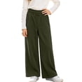 thumbnail image 3 of BXJX Girls Corduroy Pants, Fall Wide‑Leg Fashion Elastic Waist Casual Trousers with Pockets Army Green Size 6-7 T, 3 of 8