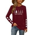 thumbnail image 5 of HOMBOM Tops for Women Long Sleeve Comfy Ugly Crewneck Wine Reindeer Christmas Ladies T Shirts, 5 of 9