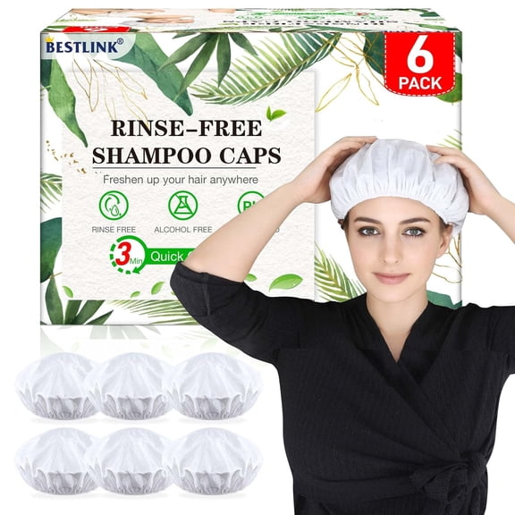 Shampoo Caps No Rinse, 6 Pack Waterless Shampoo Caps for Bedridden Patients and Elderly, Rinse Free Hair Washing Shower Caps for Post Surgery, Hospital, Camping