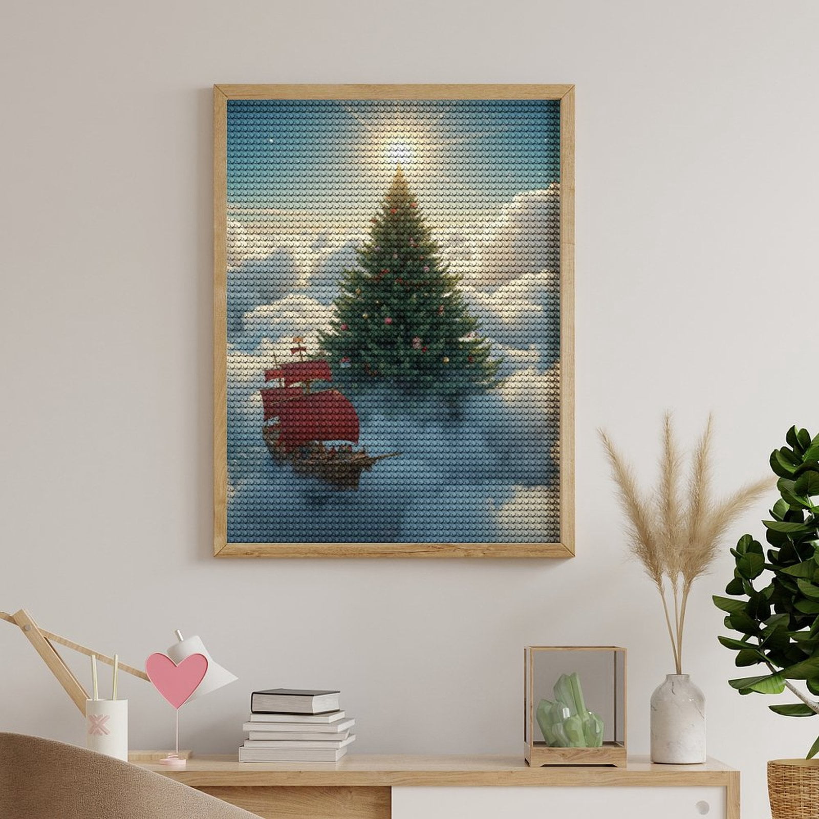 Diamond Art Kits for Adults, Red Sails Large Tree Clouds Sky 5D Diamond Painting Kits for Adults Beginners, DIY Full Drill Diamond Painting, Gem Art and Crafts 12x16