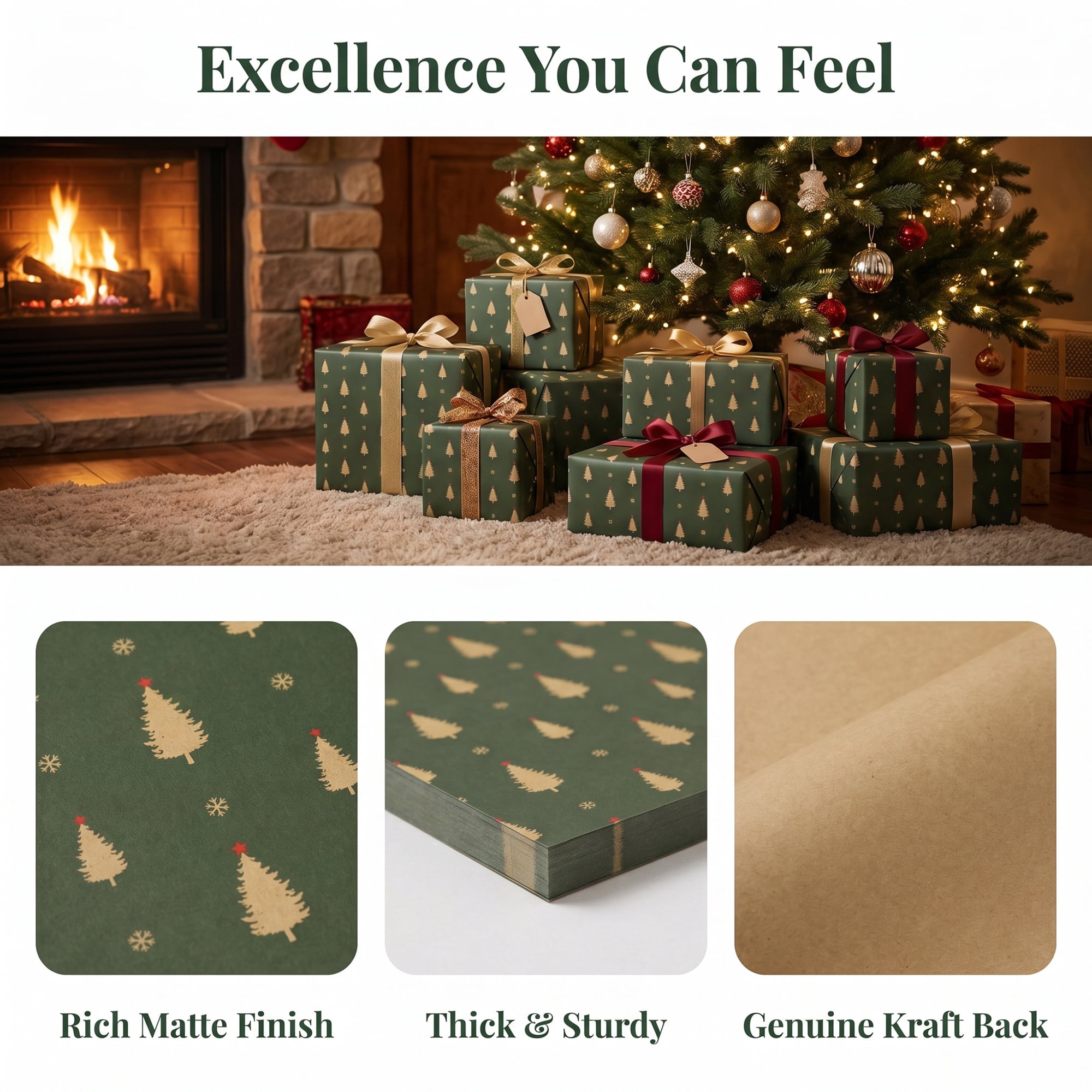 Unique Bargains Gift Wrapping Paper for Christmas and Events Green Trees 27.6"x 19.7"