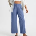 thumbnail image 2 of QATAINLAV Camisas Para Hombres! Wide Leg Pants for Women Side Slits Casual Summer Linen Lounge Trousers Loose Fit High Waisted Beach Pants Blue L, 2 of 9