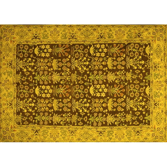 Ahgly Company Machine Washable Indoor Rectangle Persian Yellow Traditional Area Rugs, 8' x 12'