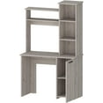 thumbnail image 5 of Computer Desk with Hutch, Door and 3-Tier Storage Shelves, Light Gray, 5 of 7