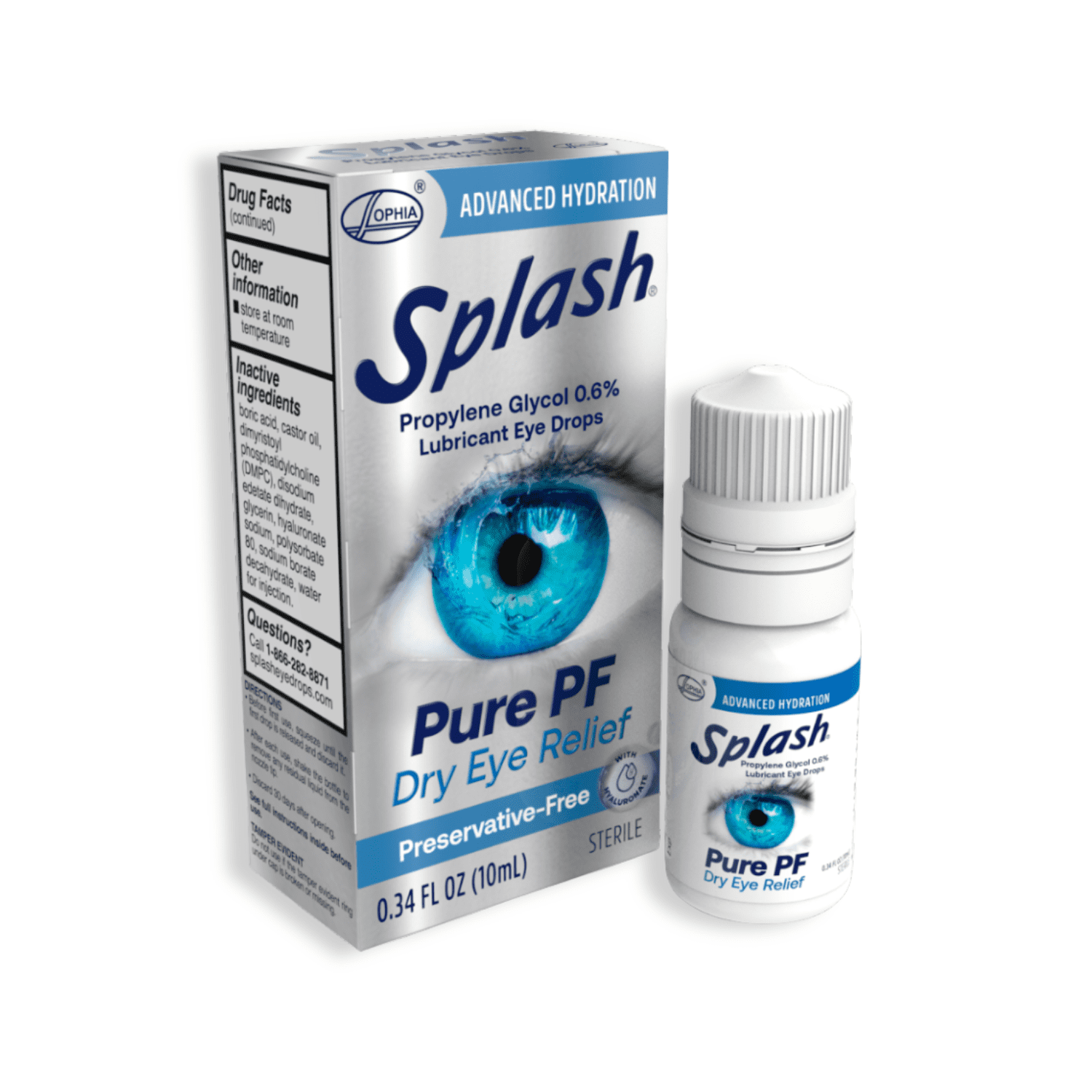 Splash Pure PF Preservative-Free Lubricating Eye Drops for Dry Eyes, Advanced Hydration with Hyaluronate, Smooth, Comfortable Feel, Multi-Dose Bottle, 0.34 Fl Oz