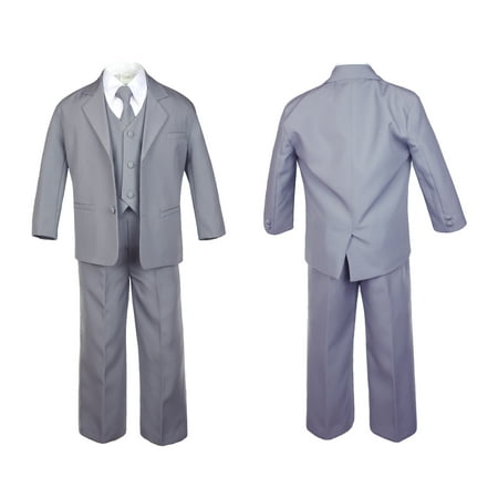 5pc Baby Toddler Infant Boy Teen Formal Party Event Suit Tux Medium Gray