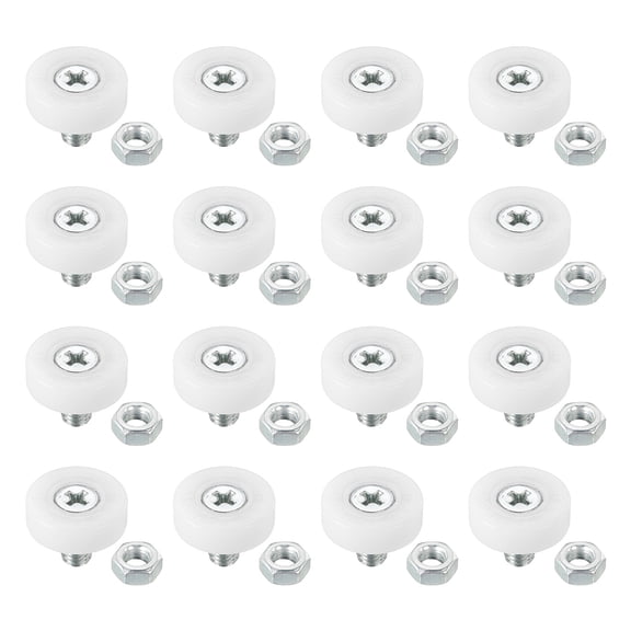 Uxcell 19mm Drawer Rollers, 16 Plastic Drawer Pulley Replacement Wheels Bearing Small Pulley with Nuts