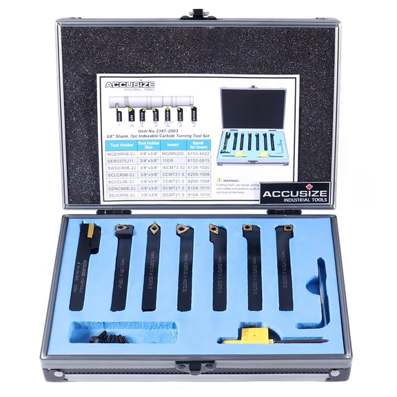 Accusize 3/8" Indexable Turning Tool Set with Carbide Inserts, 7 Pc set, 2387-2003