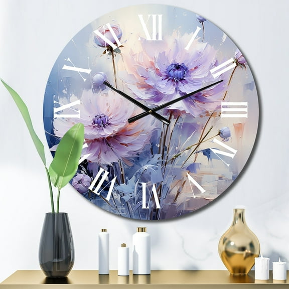 Designart "Purple Cornflowers love expression IV" Floral Oversized Wall Clock