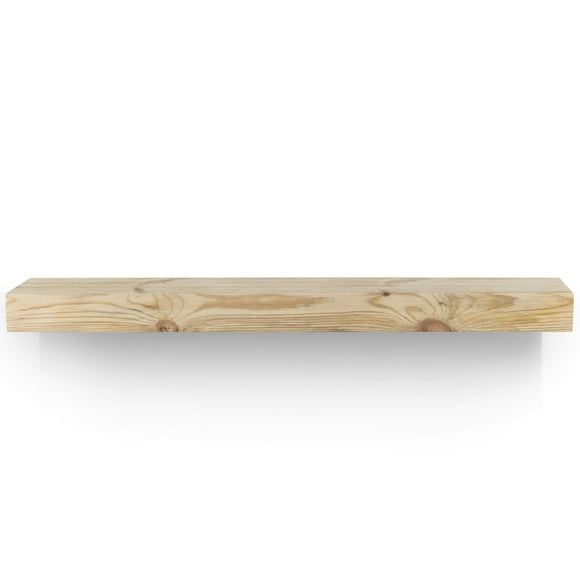 BoscoMondo Fireplace Mantel, Rustic Solid Wood Piece Floating Shelf – Wall Decor for Kitchen, Farmhouse, – Wall Mounted – Pine Wood - Invisible Heavy Duty Bracket (54", Unfinished)