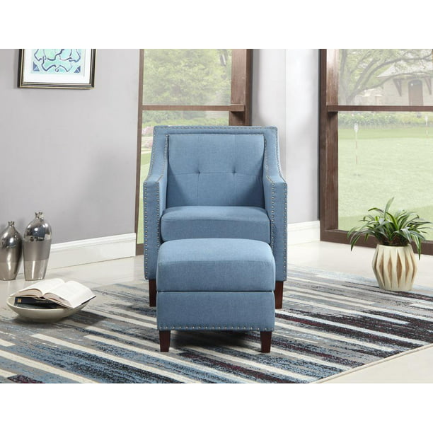 Accent Chair with Storage Ottoman, Blue