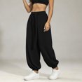 thumbnail image 3 of hoksml Women's Tie Waist Jogger Pants, Solid Color Loose Elastic Cuff Casual Trousers, 3 of 4