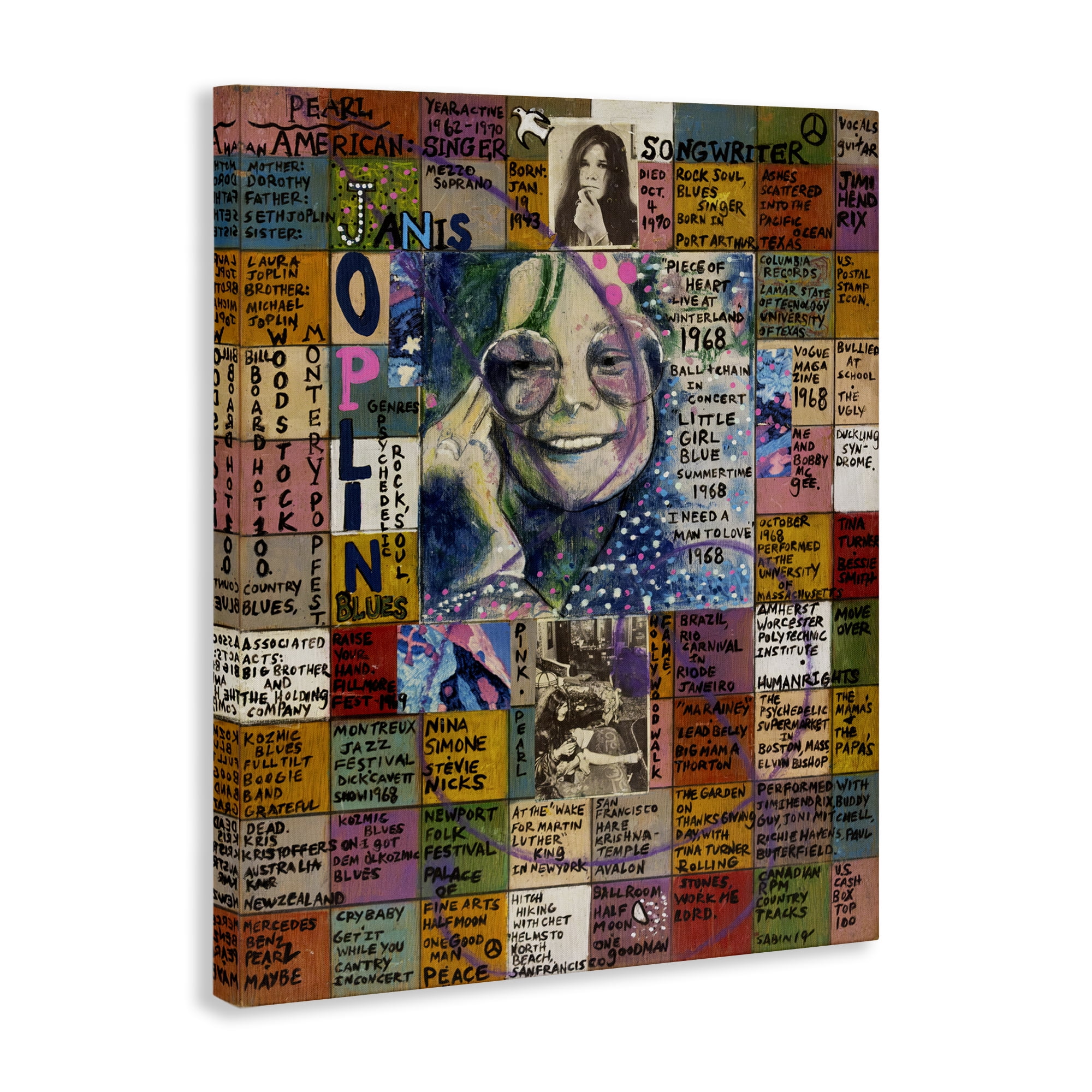 Stupell Industries Janis Joplin Collage People Drawing Wrapped Canvas Art Print Wall Art, 24 x 30