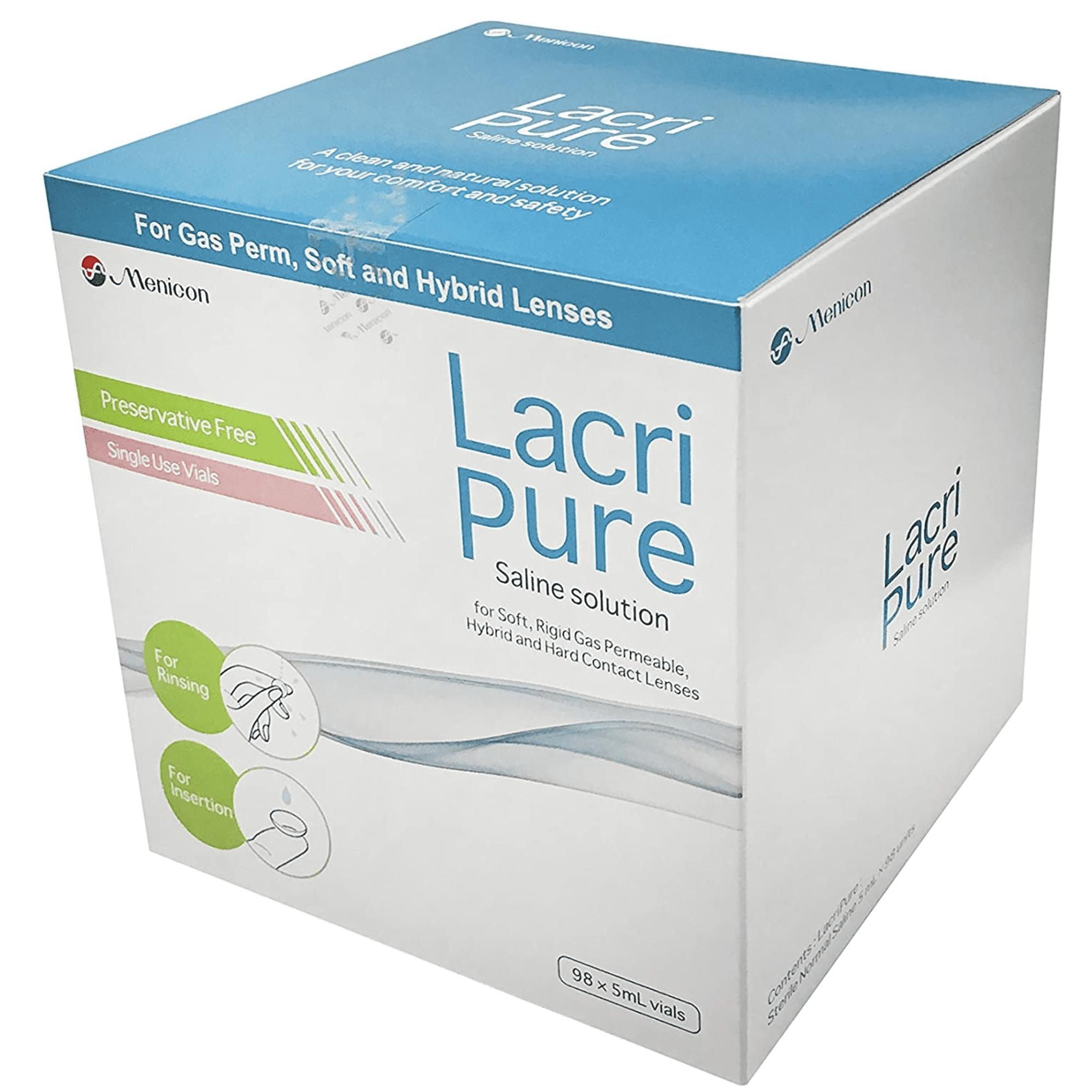 Menicon LacriPure Saline Contact Lens Solution, 98 Vials, 5ml
