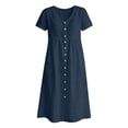 thumbnail image 4 of Ovbmpzd Button-Down Womens Summer Dresses Plain Linen Loose Navy Shift Smocked Maxi V-Neck Summer&nbsp;Dresses&nbsp;for Women,XXL, 4 of 6