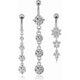 thumbnail image 1 of 3-6PCS 14G 316L Stainless Steel Belly Button Rings for Women Navel Rings Barbell Dangle Flower CZ Body Piercing, 1 of 7