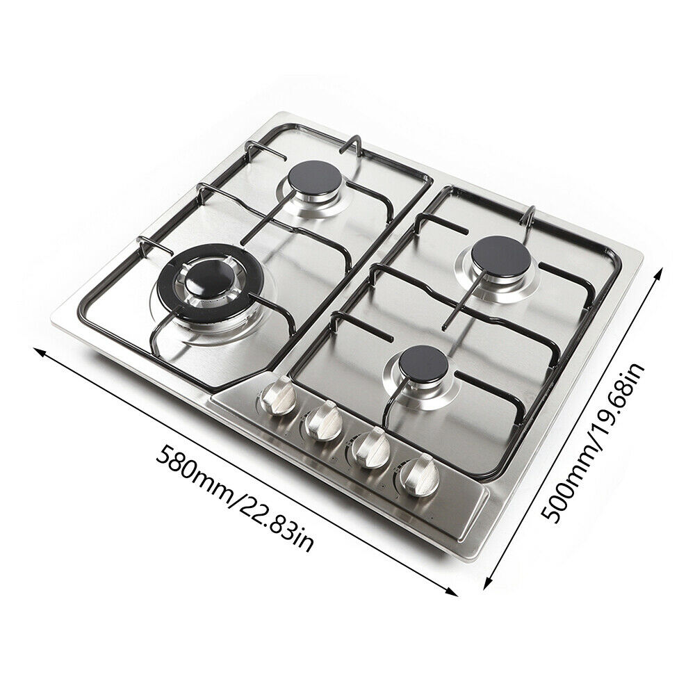 DENEST Kitchen Gas Cooktop 23" 4 Burner Gas Stove NG /LPG Built-In Gas Cooktop Stainless Steel