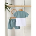 thumbnail image 3 of SunnyTots Baby Boys Summer Clothes 6 12 18 24 Months 2T 3T Boy Toddler Outfits Short Sleeve Contrast Color T shirt Tops + Solid Color Drawstring Shorts Set for Streetwear Party Wear, 3 of 8