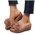 thumbnail image 1 of Womens Floral Summer Platform Beach Sandals Wedge Open Toe Slides Open Toe Wide Width Non Slip Dressy Slippers Brown Size 6.5, 1 of 6