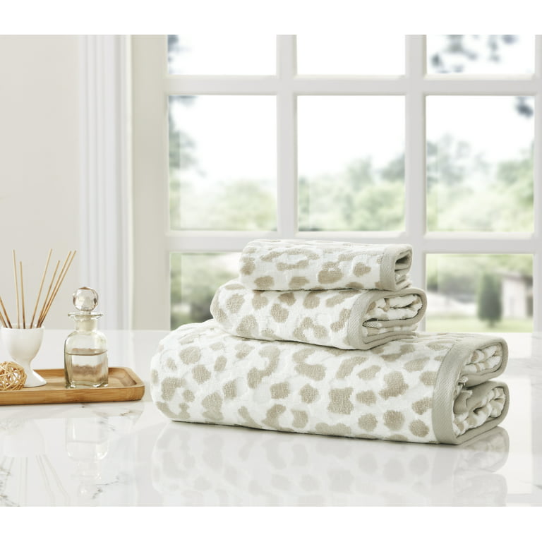 Sofia Home 3-Piece Leopard Jacquard Towel Set, Tan by Sofia Vergara 