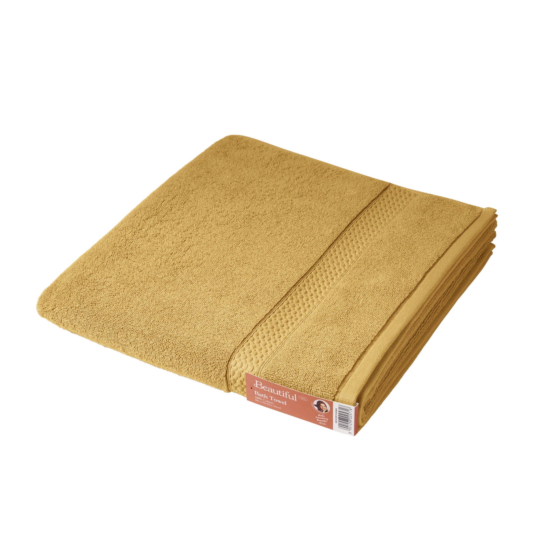 Beautiful by Drew Barrymore Dobby Bath Towel, 100% Cotton, Amber Yellow