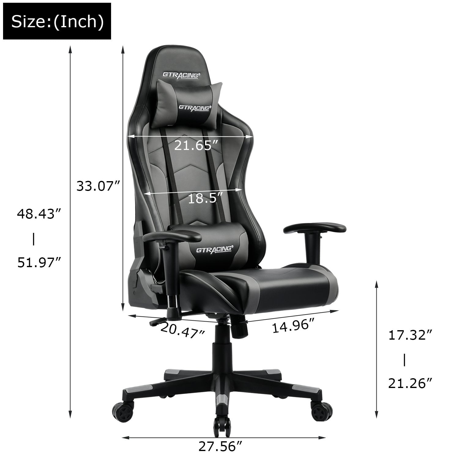 GTRACING Gaming Chair PU Office Chair with Speakers Bluetooth in Home, Gray